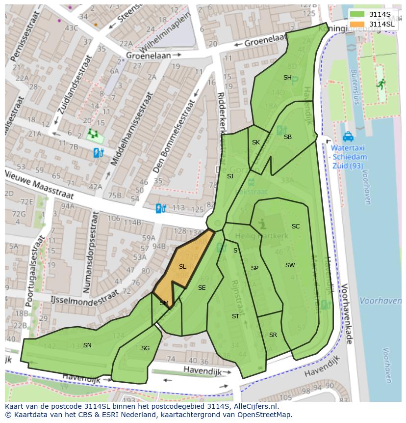Afbeelding van het postcodegebied 3114 SL op de kaart.