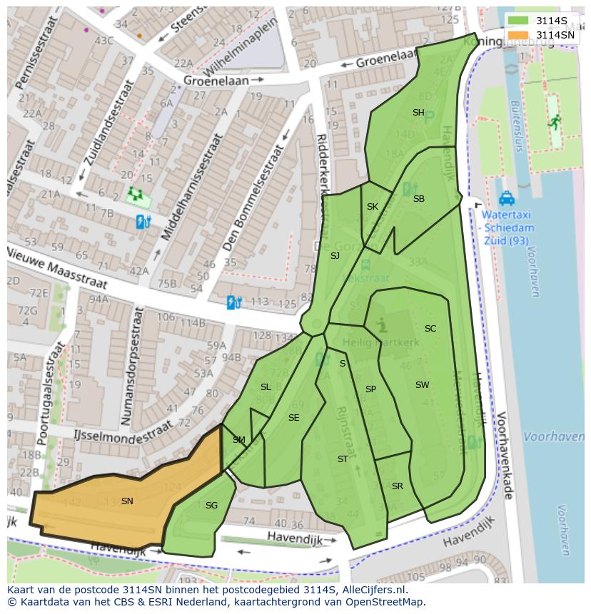 Afbeelding van het postcodegebied 3114 SN op de kaart.