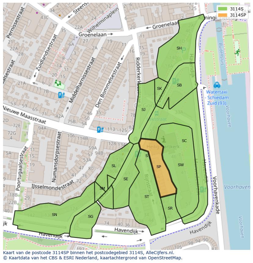 Afbeelding van het postcodegebied 3114 SP op de kaart.