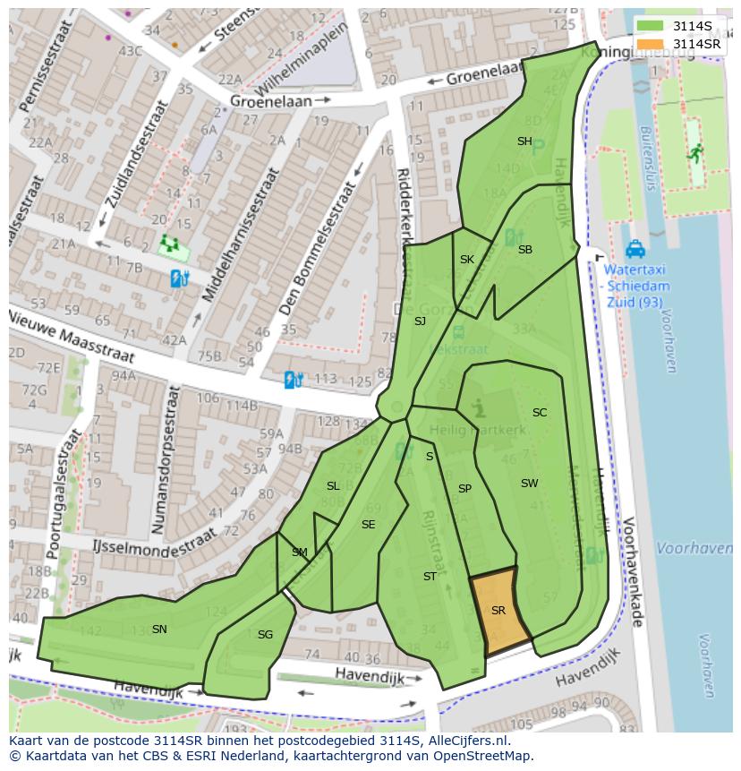 Afbeelding van het postcodegebied 3114 SR op de kaart.