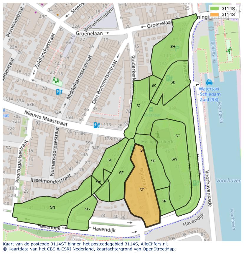 Afbeelding van het postcodegebied 3114 ST op de kaart.