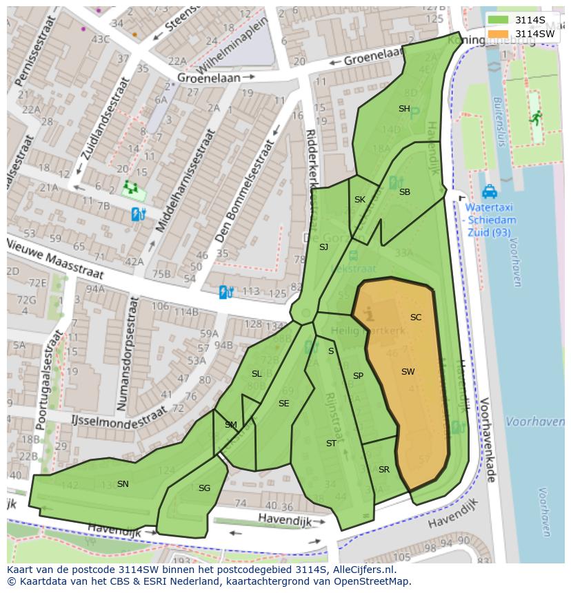 Afbeelding van het postcodegebied 3114 SW op de kaart.