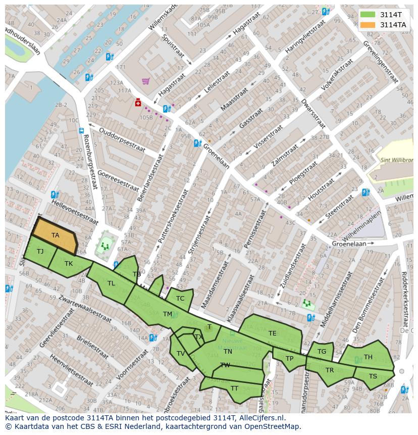 Afbeelding van het postcodegebied 3114 TA op de kaart.