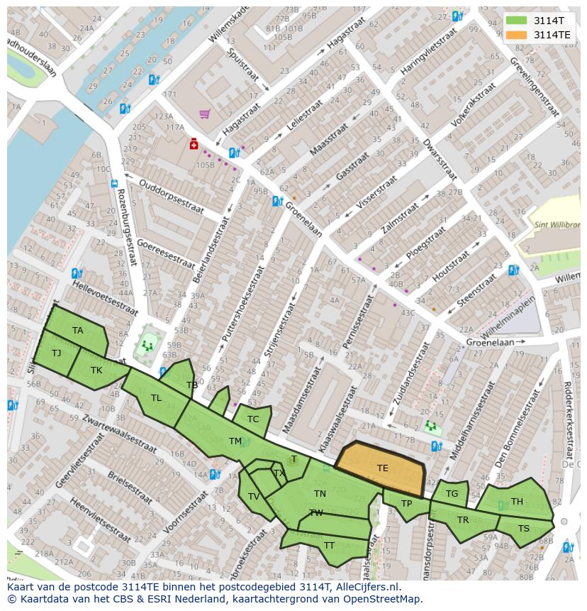 Afbeelding van het postcodegebied 3114 TE op de kaart.