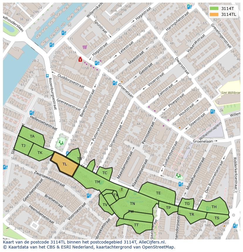 Afbeelding van het postcodegebied 3114 TL op de kaart.