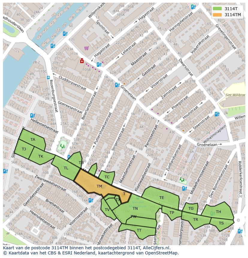 Afbeelding van het postcodegebied 3114 TM op de kaart.