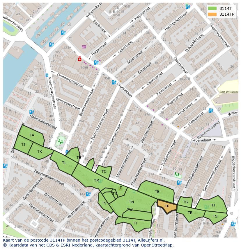 Afbeelding van het postcodegebied 3114 TP op de kaart.