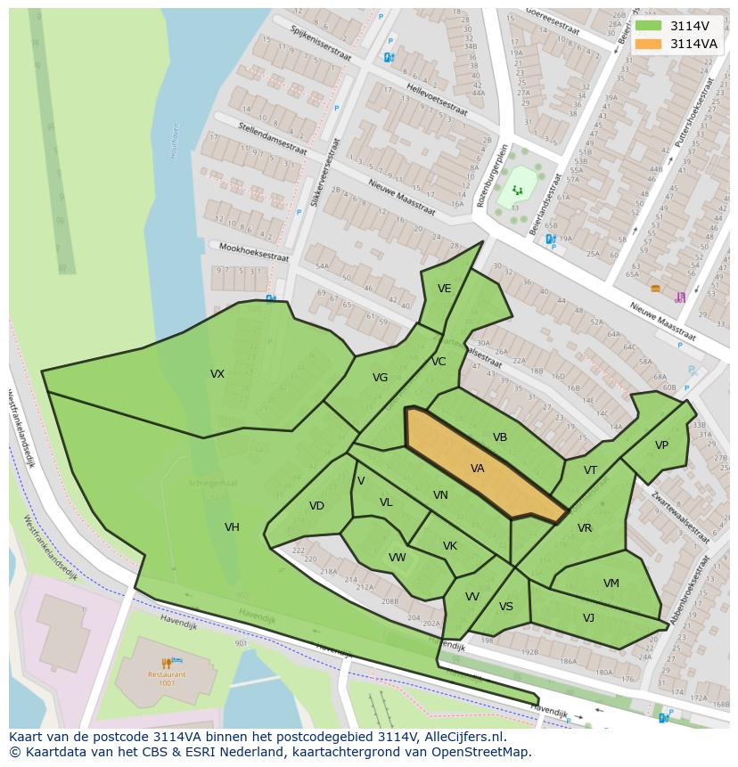 Afbeelding van het postcodegebied 3114 VA op de kaart.