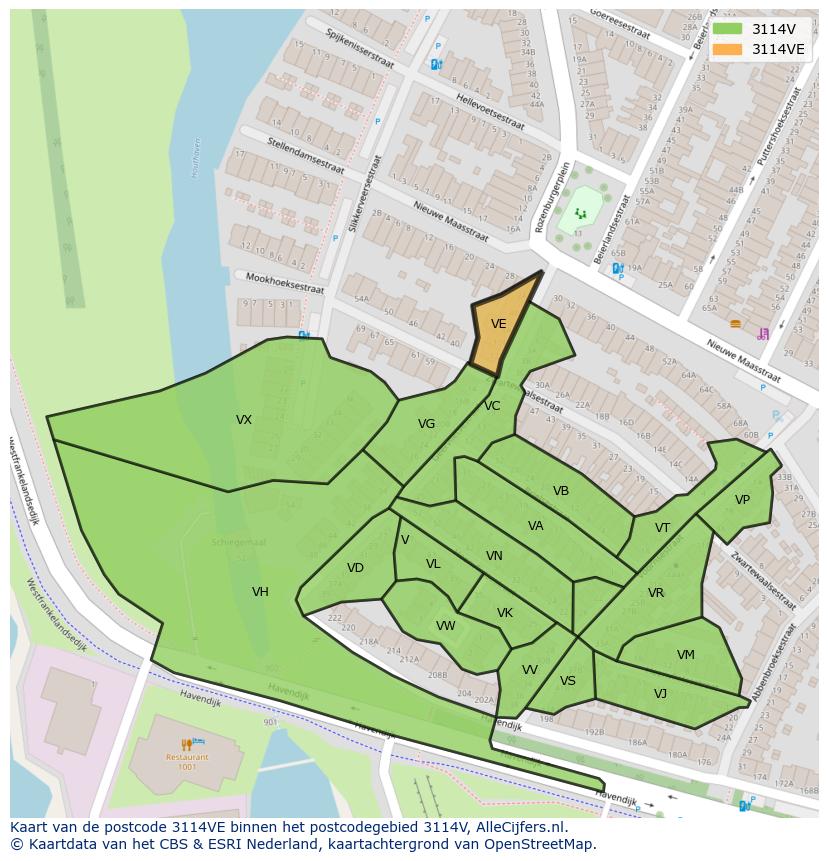 Afbeelding van het postcodegebied 3114 VE op de kaart.