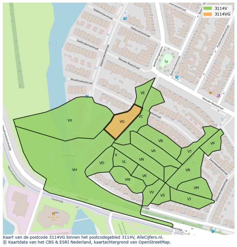 Afbeelding van het postcodegebied 3114 VG op de kaart.