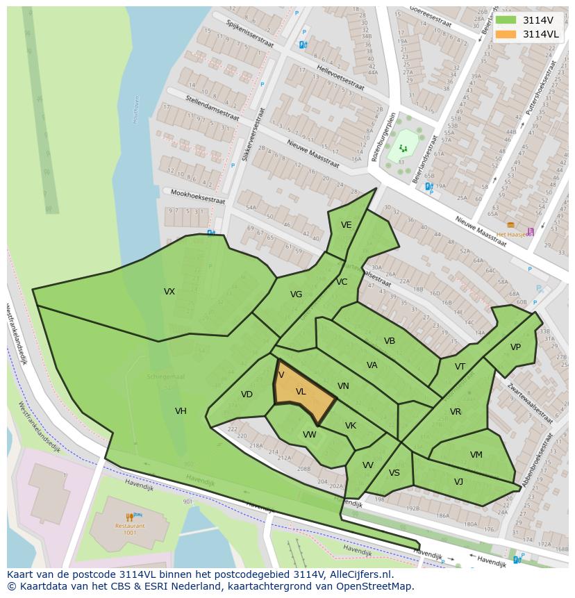 Afbeelding van het postcodegebied 3114 VL op de kaart.