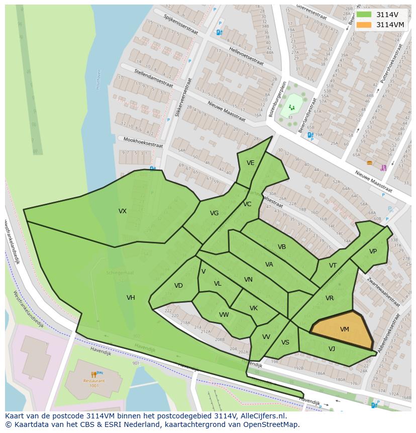 Afbeelding van het postcodegebied 3114 VM op de kaart.