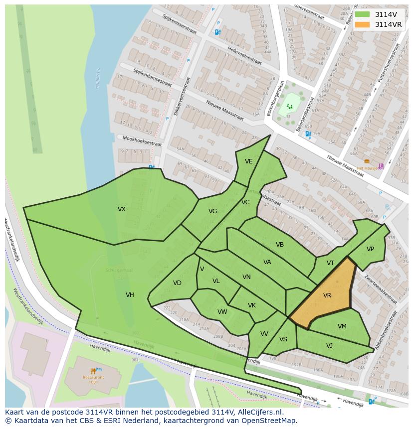 Afbeelding van het postcodegebied 3114 VR op de kaart.