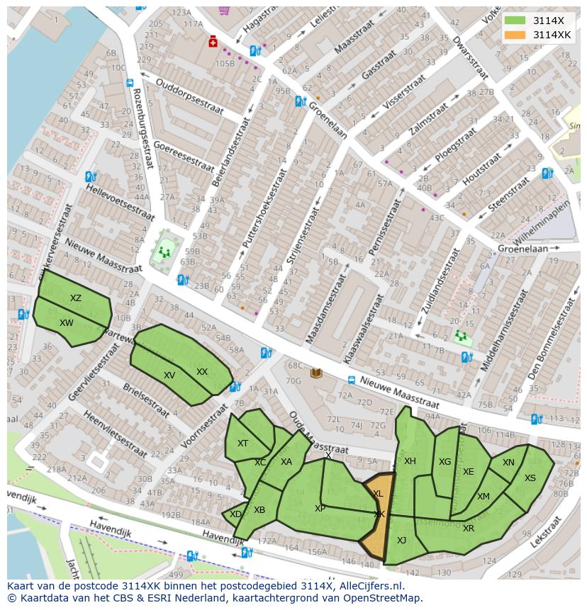 Afbeelding van het postcodegebied 3114 XK op de kaart.