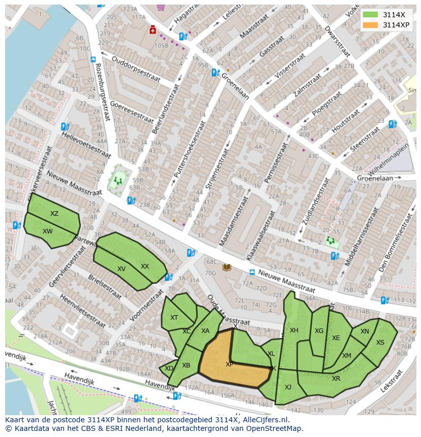 Afbeelding van het postcodegebied 3114 XP op de kaart.