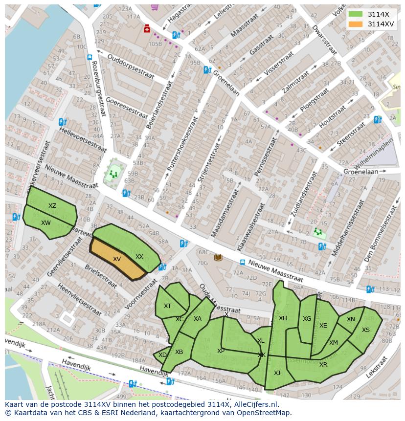 Afbeelding van het postcodegebied 3114 XV op de kaart.