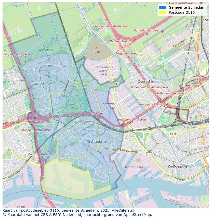 Afbeelding van het postcodegebied 3115 op de kaart.