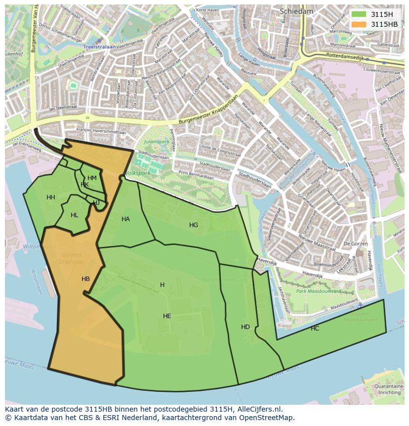Afbeelding van het postcodegebied 3115 HB op de kaart.