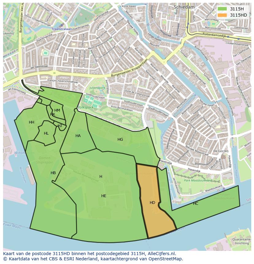 Afbeelding van het postcodegebied 3115 HD op de kaart.