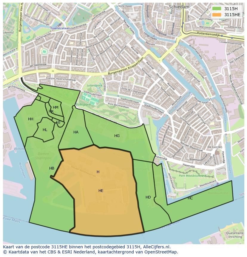 Afbeelding van het postcodegebied 3115 HE op de kaart.