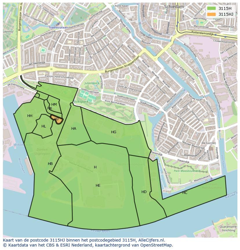 Afbeelding van het postcodegebied 3115 HJ op de kaart.
