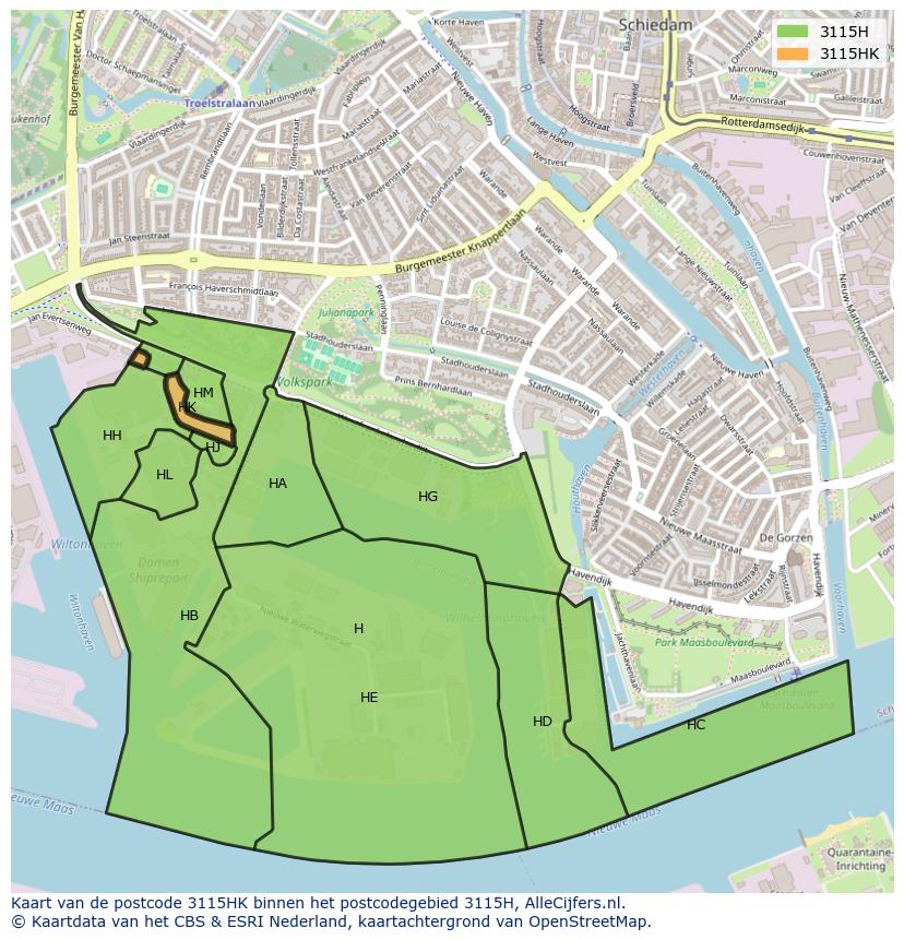 Afbeelding van het postcodegebied 3115 HK op de kaart.