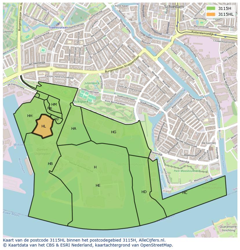 Afbeelding van het postcodegebied 3115 HL op de kaart.