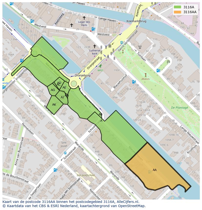 Afbeelding van het postcodegebied 3116 AA op de kaart.