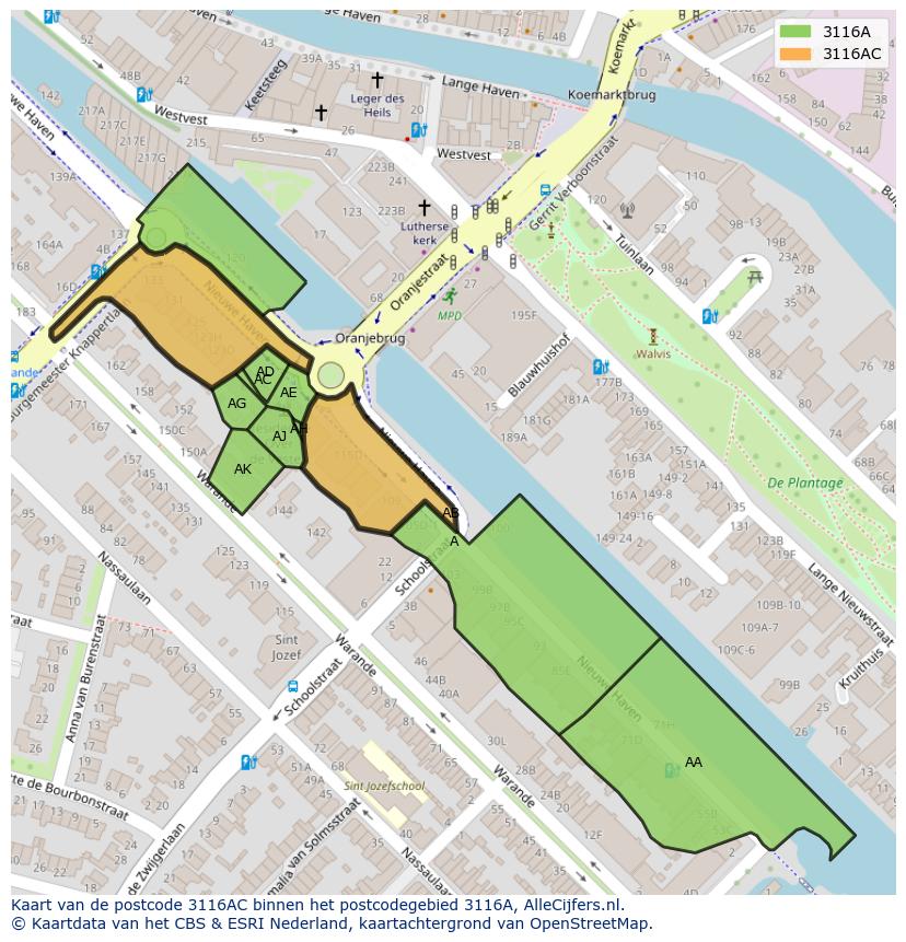 Afbeelding van het postcodegebied 3116 AC op de kaart.