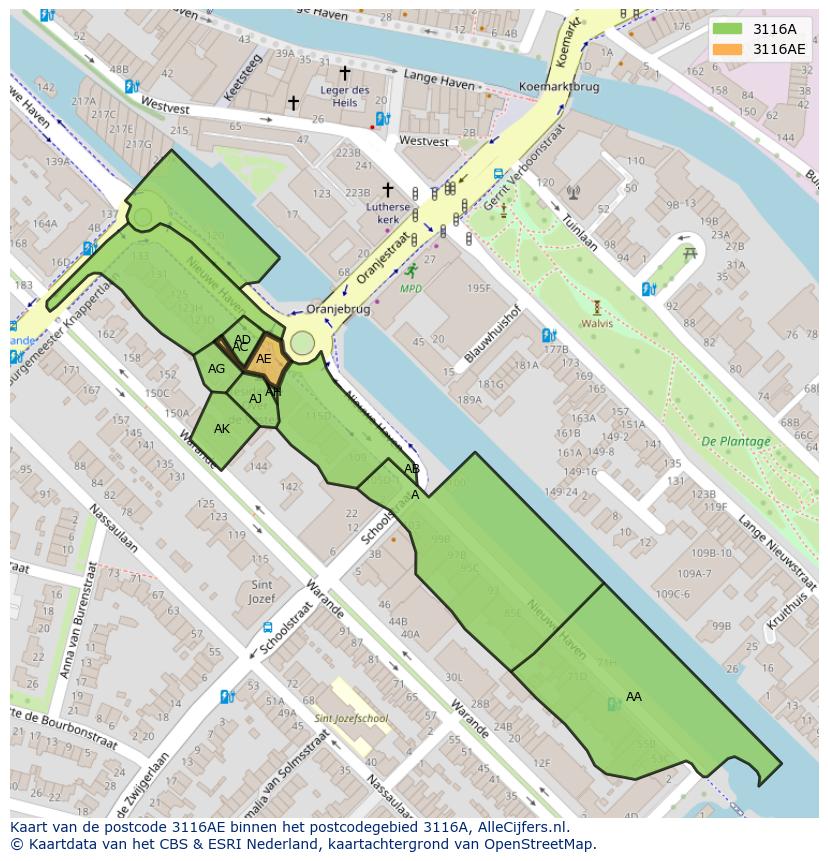 Afbeelding van het postcodegebied 3116 AE op de kaart.