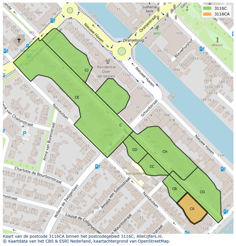 Afbeelding van het postcodegebied 3116 CA op de kaart.