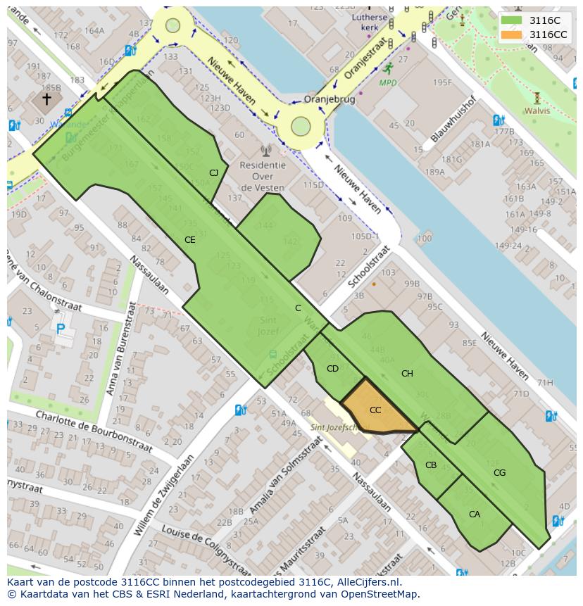 Afbeelding van het postcodegebied 3116 CC op de kaart.