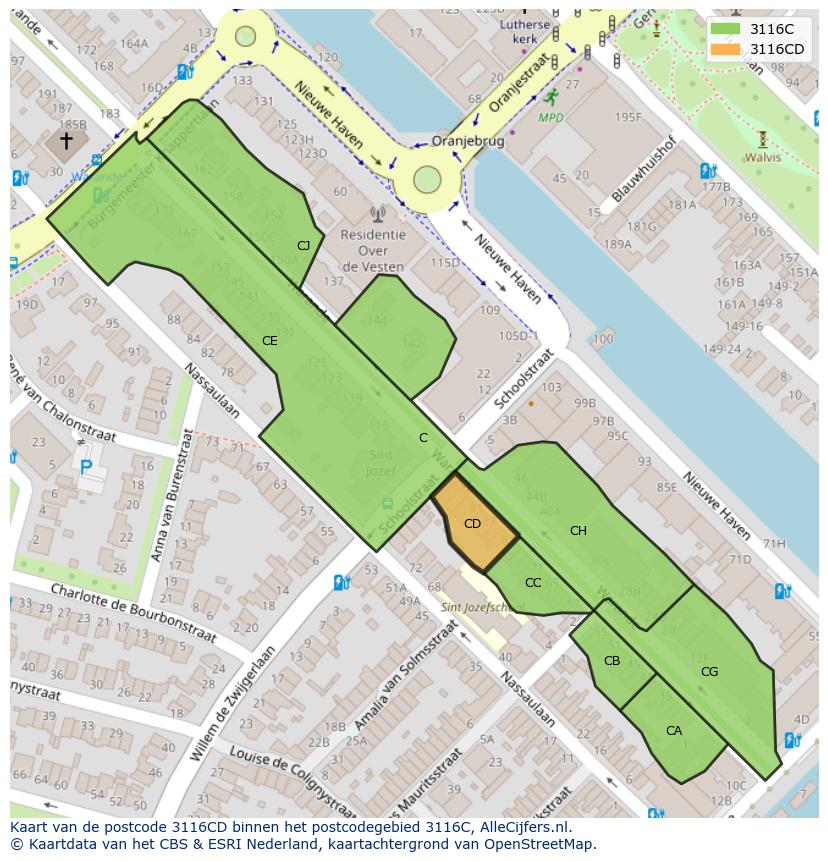 Afbeelding van het postcodegebied 3116 CD op de kaart.