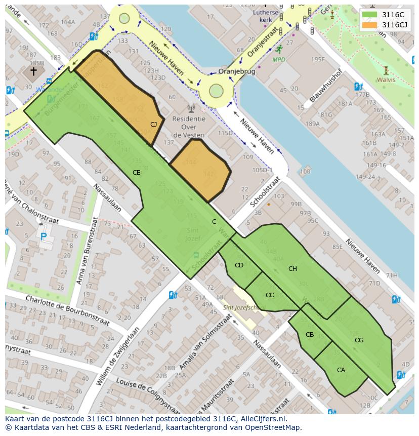 Afbeelding van het postcodegebied 3116 CJ op de kaart.