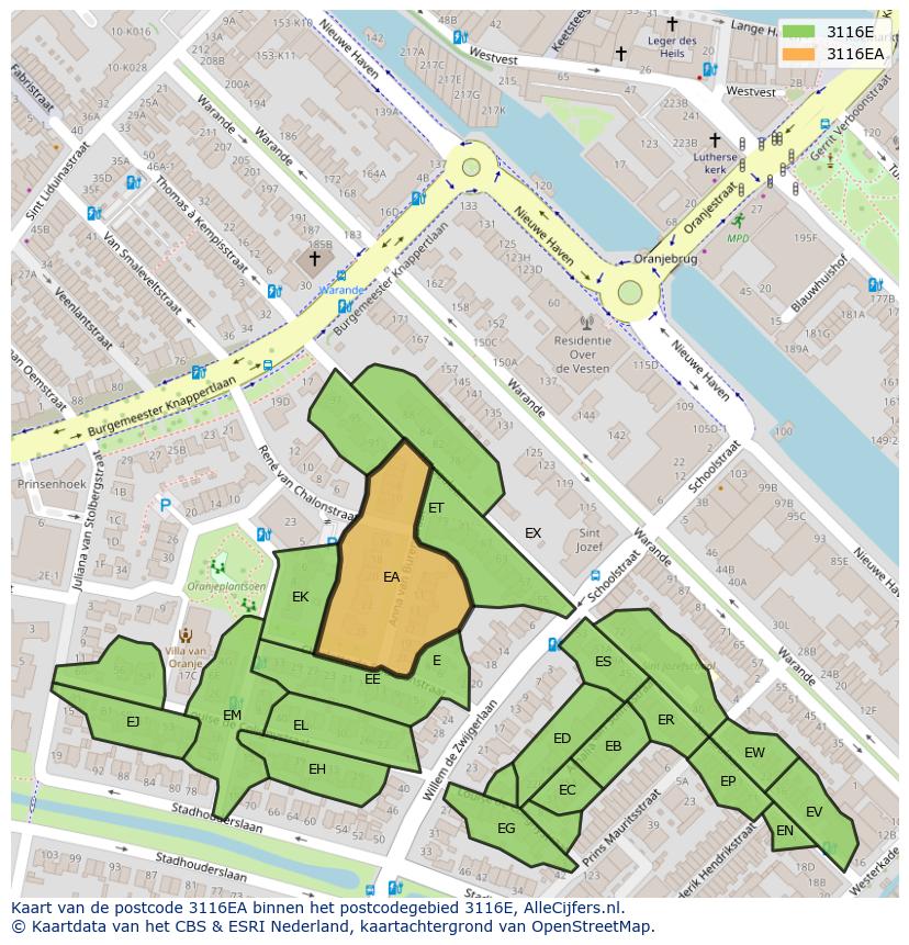 Afbeelding van het postcodegebied 3116 EA op de kaart.