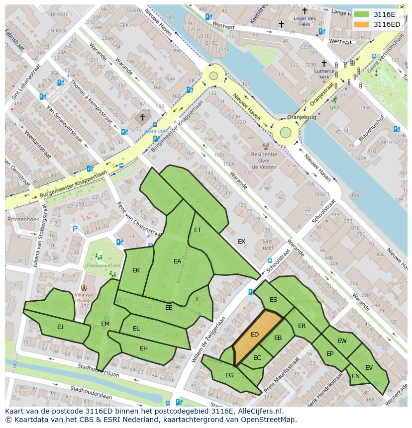 Afbeelding van het postcodegebied 3116 ED op de kaart.