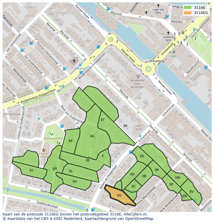 Afbeelding van het postcodegebied 3116 EG op de kaart.