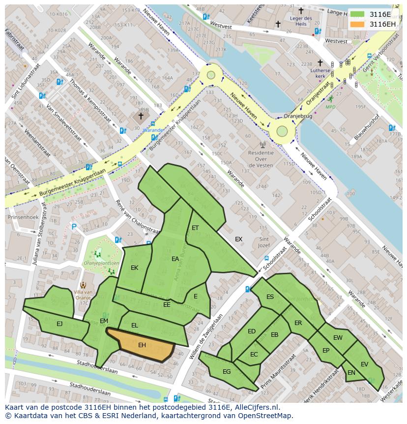 Afbeelding van het postcodegebied 3116 EH op de kaart.