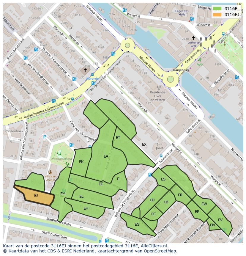 Afbeelding van het postcodegebied 3116 EJ op de kaart.