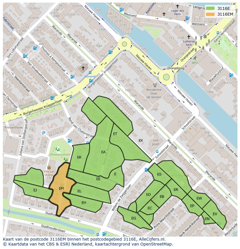 Afbeelding van het postcodegebied 3116 EM op de kaart.