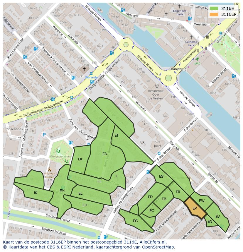 Afbeelding van het postcodegebied 3116 EP op de kaart.