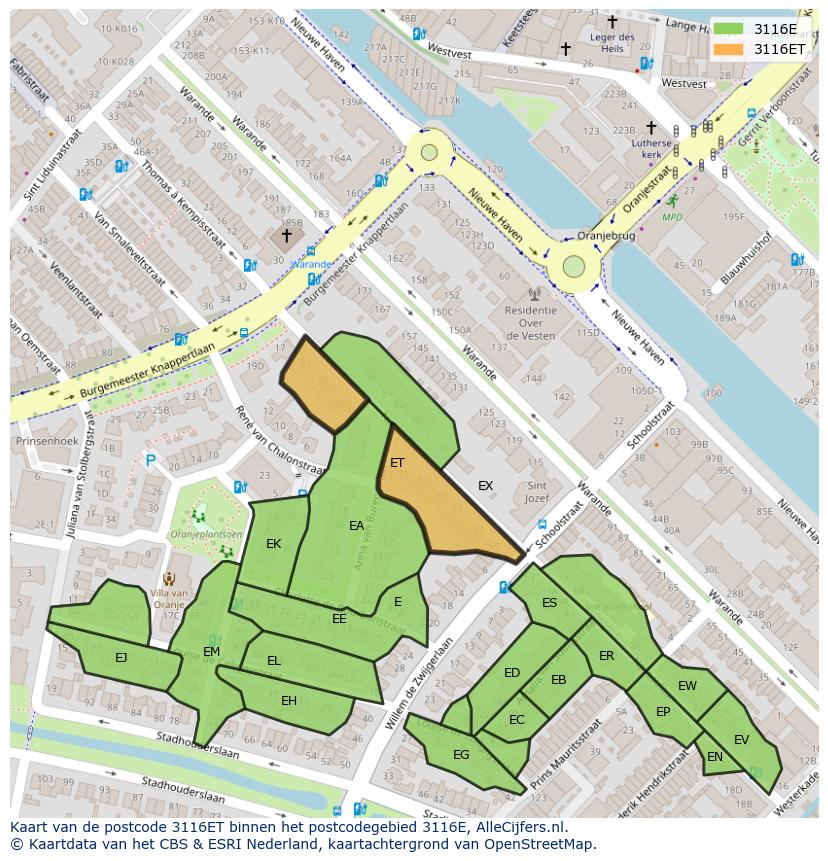 Afbeelding van het postcodegebied 3116 ET op de kaart.
