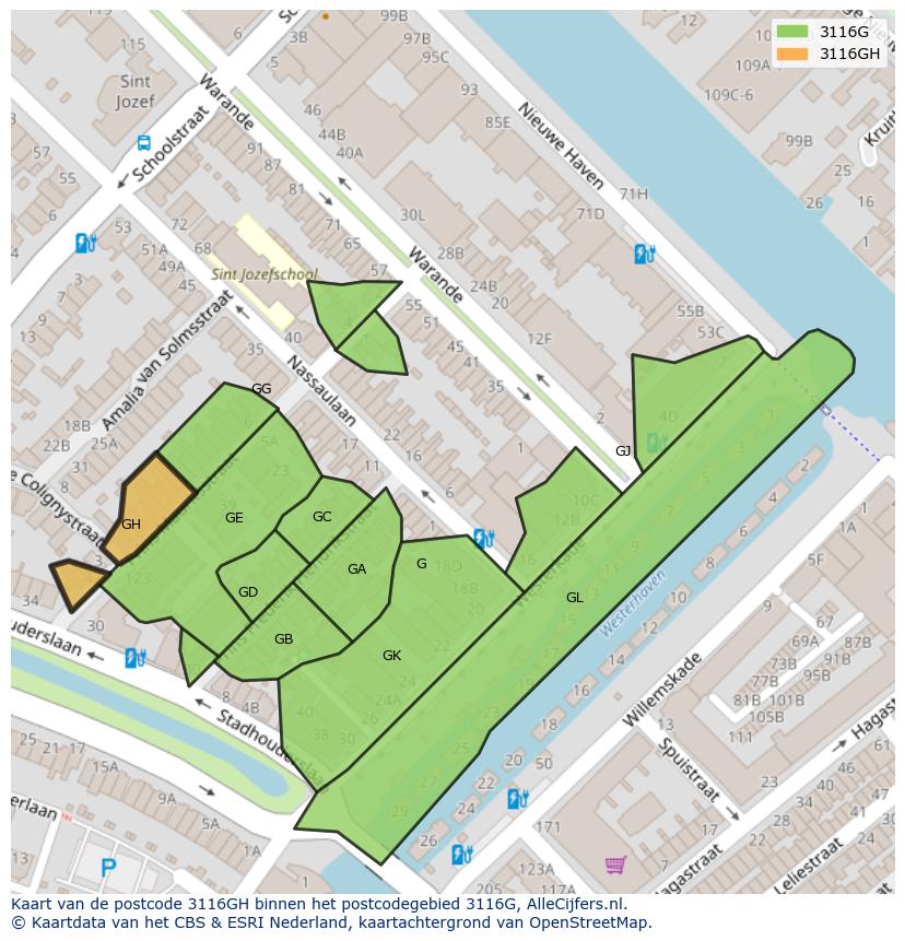 Afbeelding van het postcodegebied 3116 GH op de kaart.