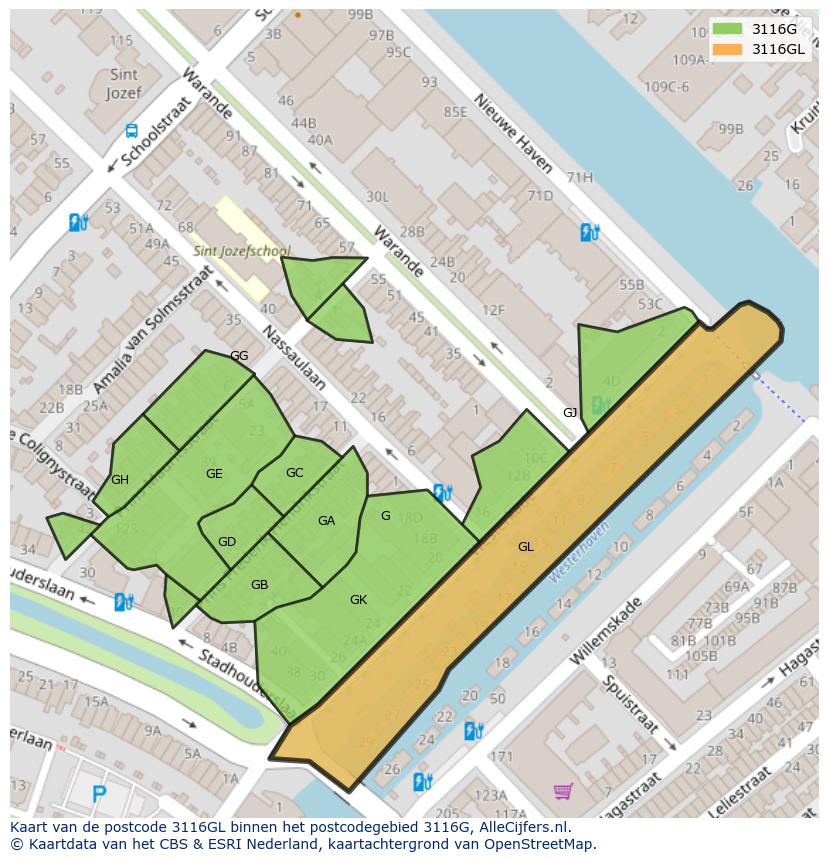 Afbeelding van het postcodegebied 3116 GL op de kaart.