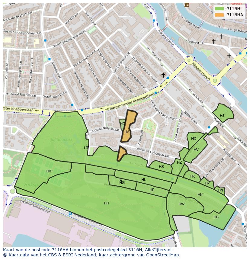 Afbeelding van het postcodegebied 3116 HA op de kaart.