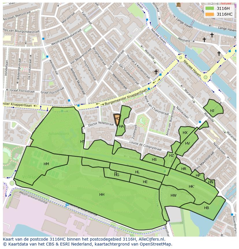 Afbeelding van het postcodegebied 3116 HC op de kaart.