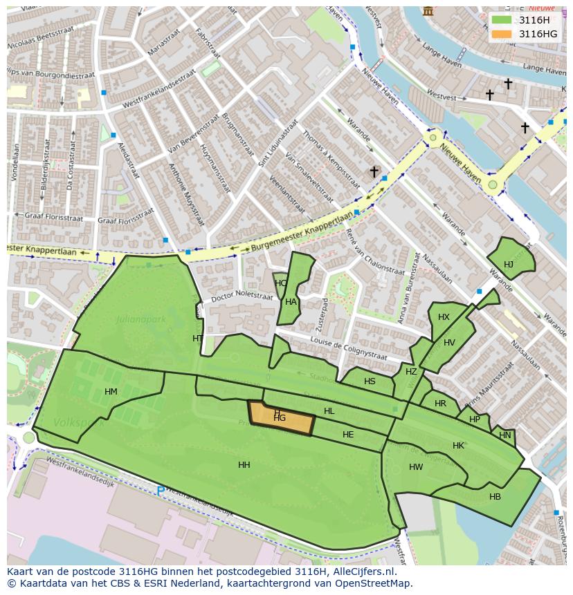 Afbeelding van het postcodegebied 3116 HG op de kaart.