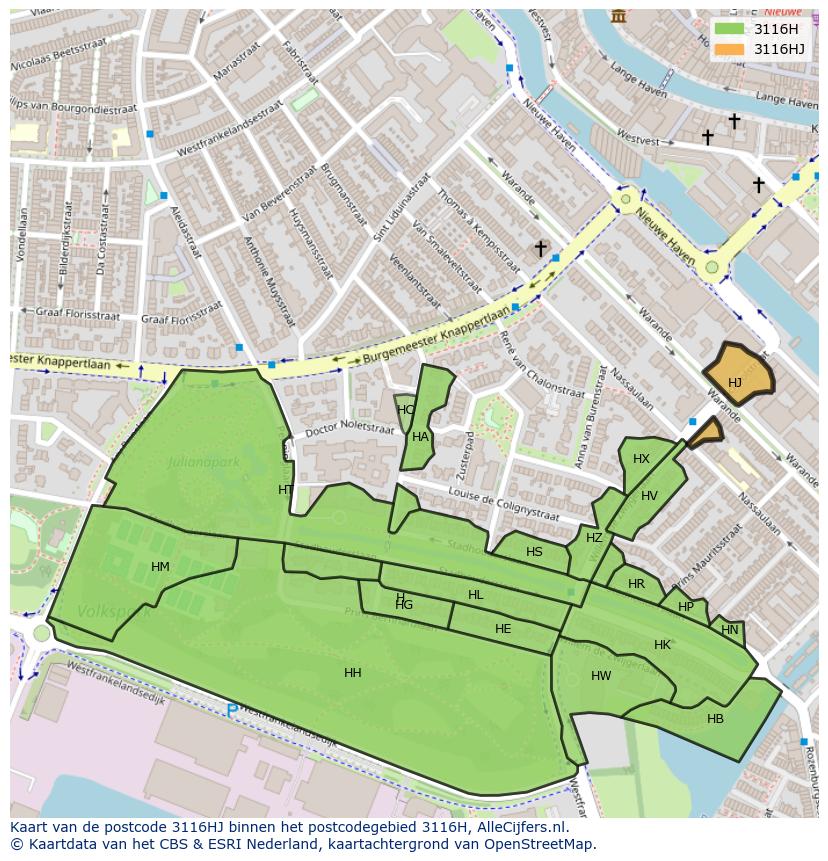 Afbeelding van het postcodegebied 3116 HJ op de kaart.