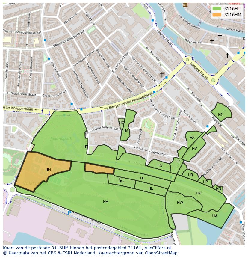 Afbeelding van het postcodegebied 3116 HM op de kaart.