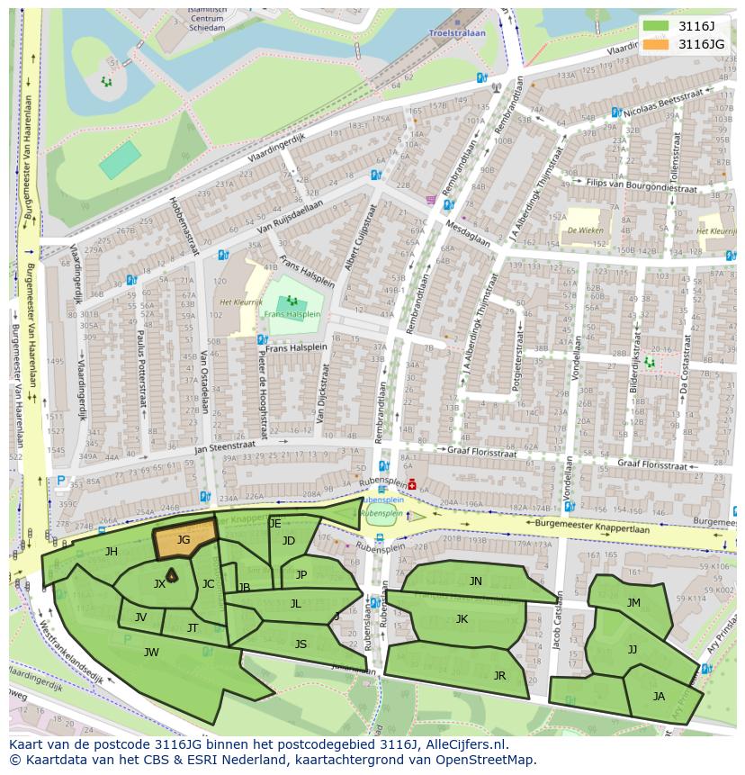 Afbeelding van het postcodegebied 3116 JG op de kaart.
